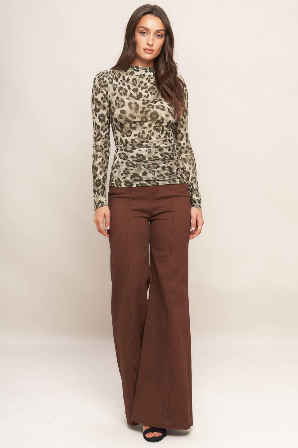 Luxe Trace Taupe Black Woven Top, view 6 — Soul Flow Apparel