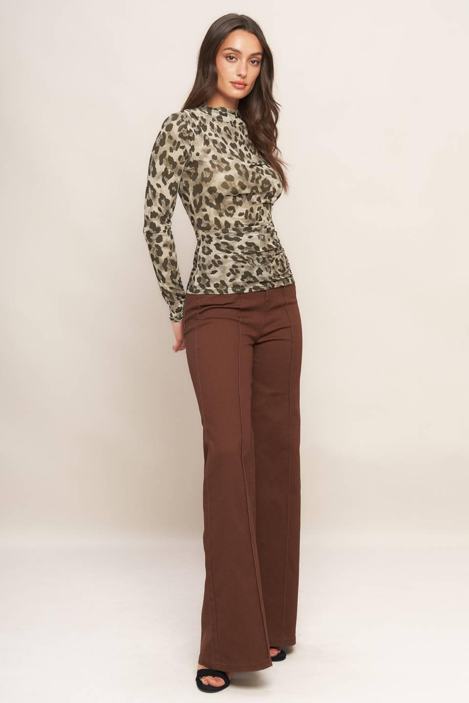 Luxe Trace Taupe Black Woven Top, view 7 — Soul Flow Apparel