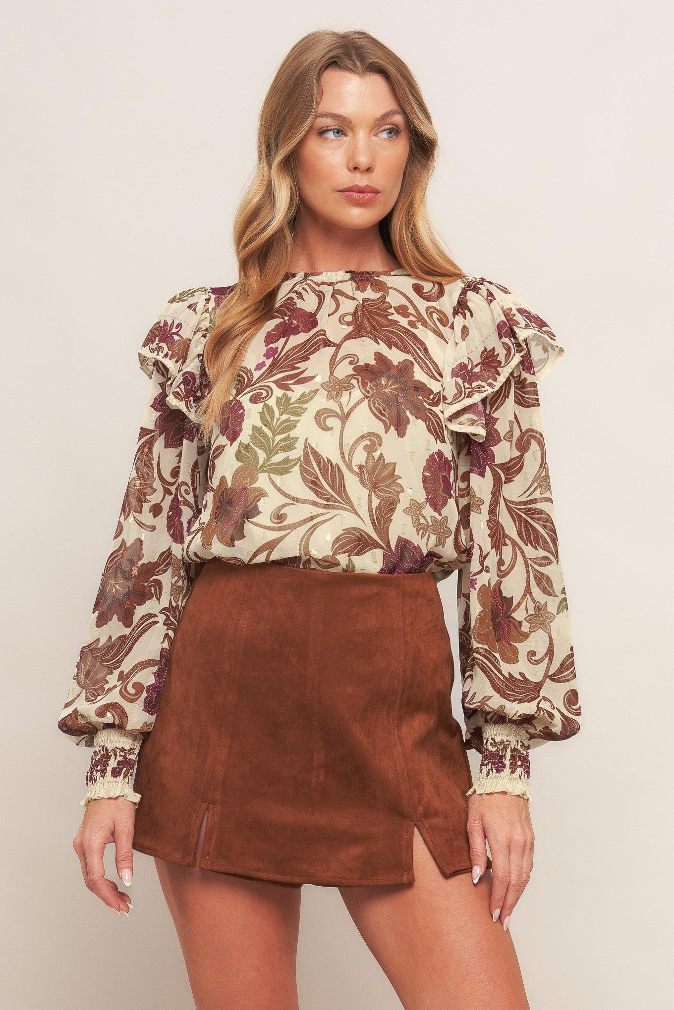 Wild Botanica Ivory Woven Top, view 4 — Soul Flow Apparel