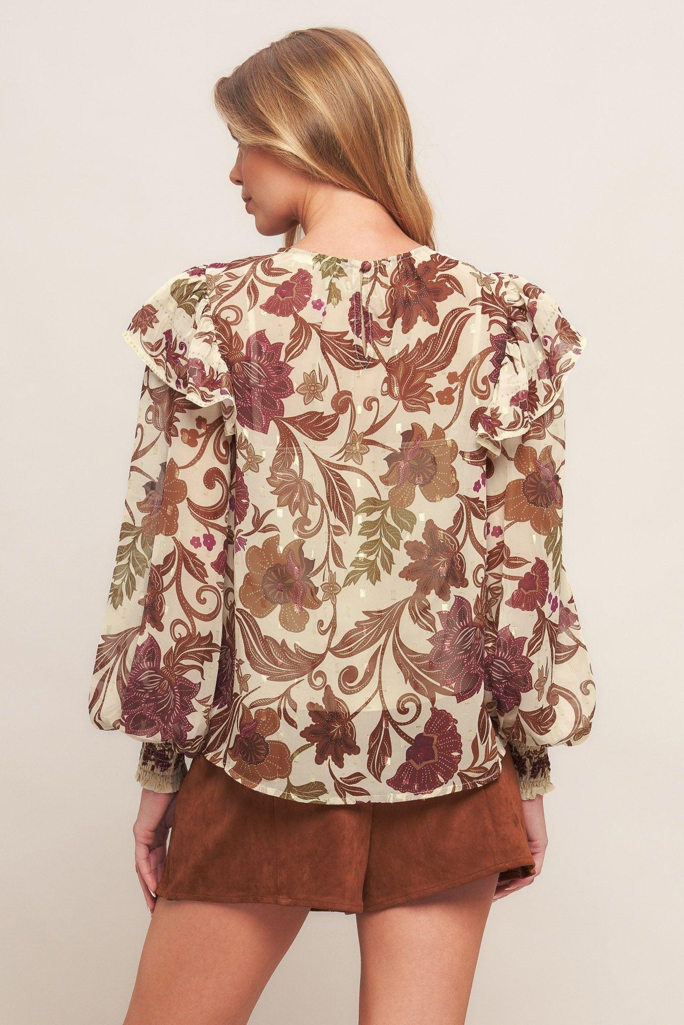 Wild Botanica Ivory Woven Top, view 6 — Soul Flow Apparel