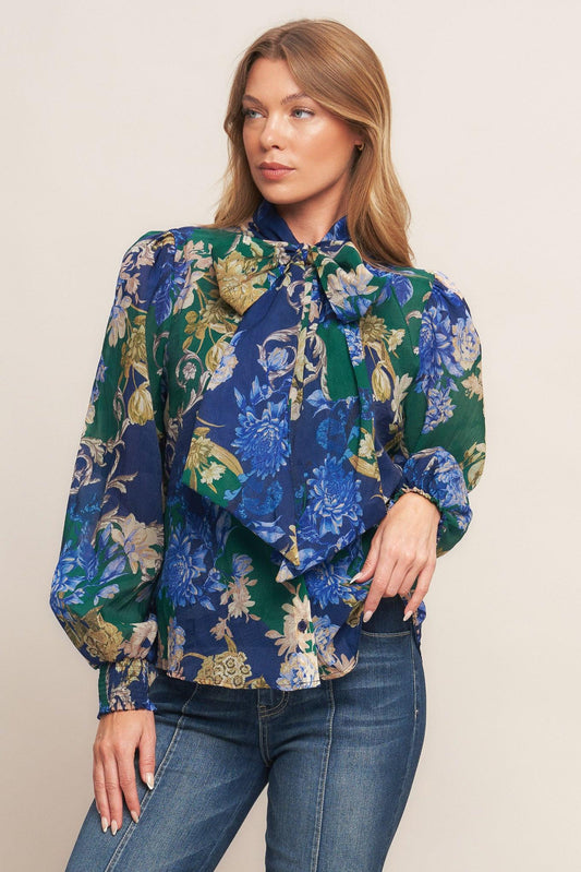 Royal Tapestry Woven Top in navy green, view 2 — Soul Flow Apparel