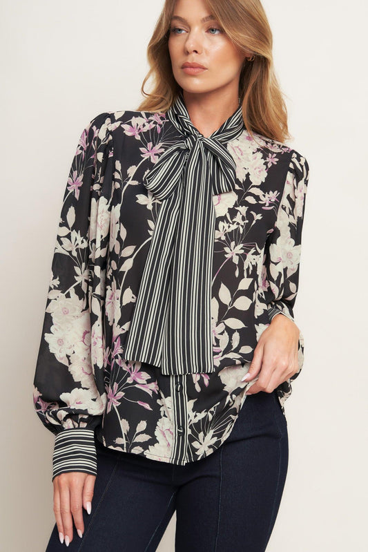 Garden Glam Black Woven Top, view 3 — Soul Flow Apparel