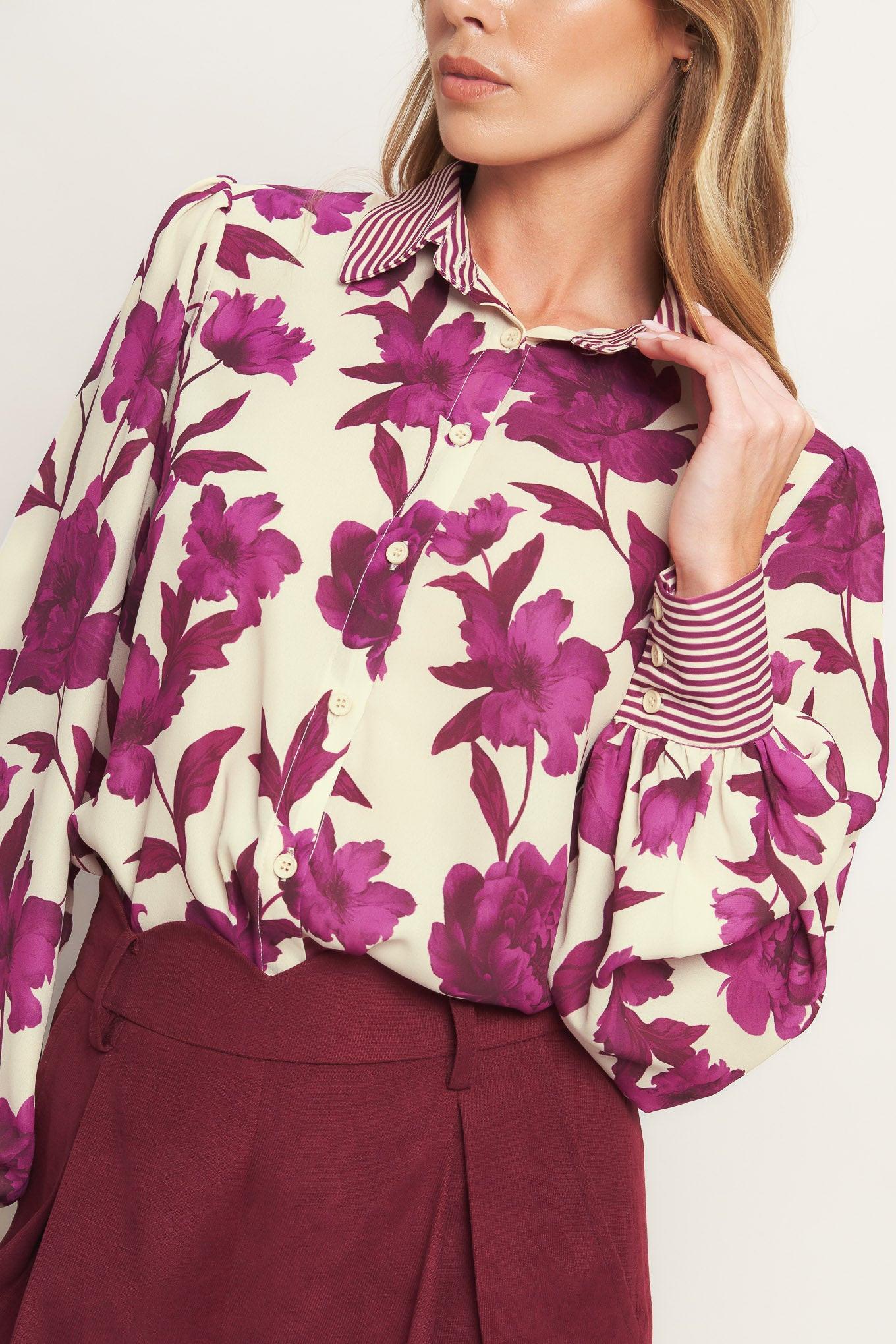 Sweet Botanical Charm Woven Top in ivory, view 2 — Soul Flow Apparel