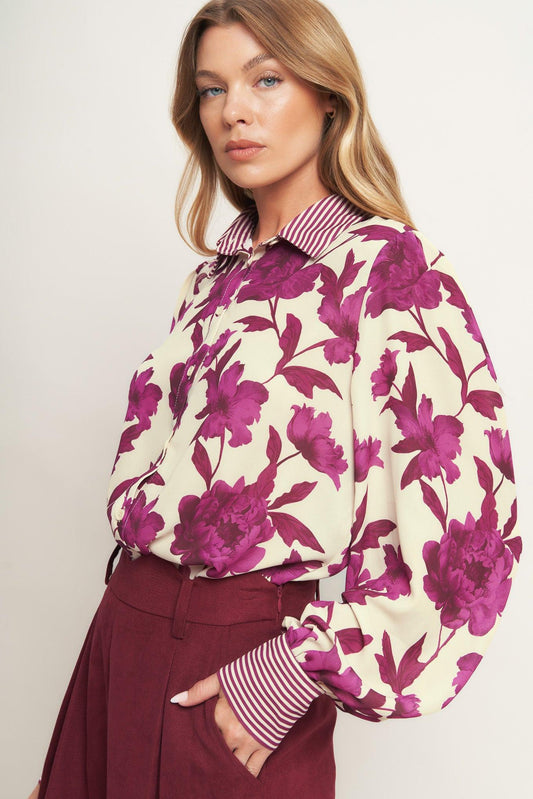 Sweet Botanical Charm Woven Top in ivory, view 5 — Soul Flow Apparel