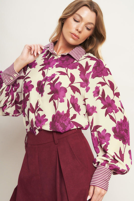 Sweet Botanical Charm Woven Top in ivory, view 6 — Soul Flow Apparel