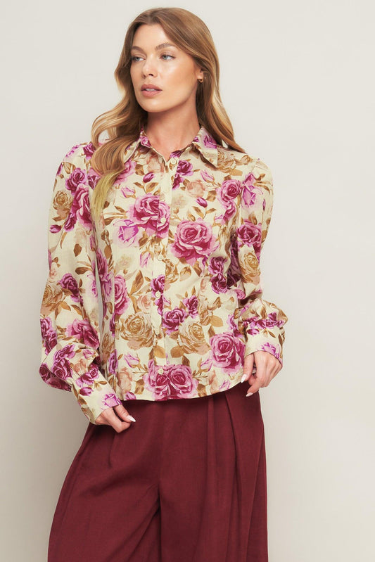 Parisian Rose Dream Woven Top in ivory, view 1 — Soul Flow Apparel