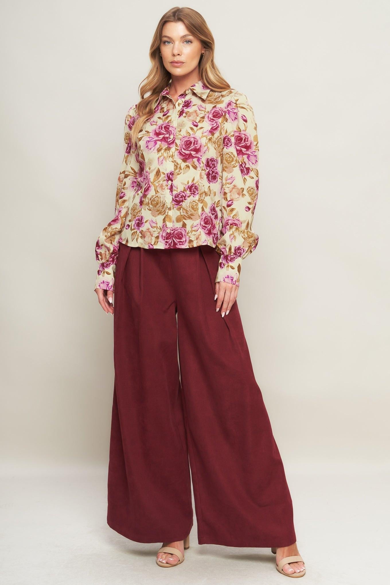 Parisian Rose Dream Woven Top in ivory, view 3 — Soul Flow Apparel
