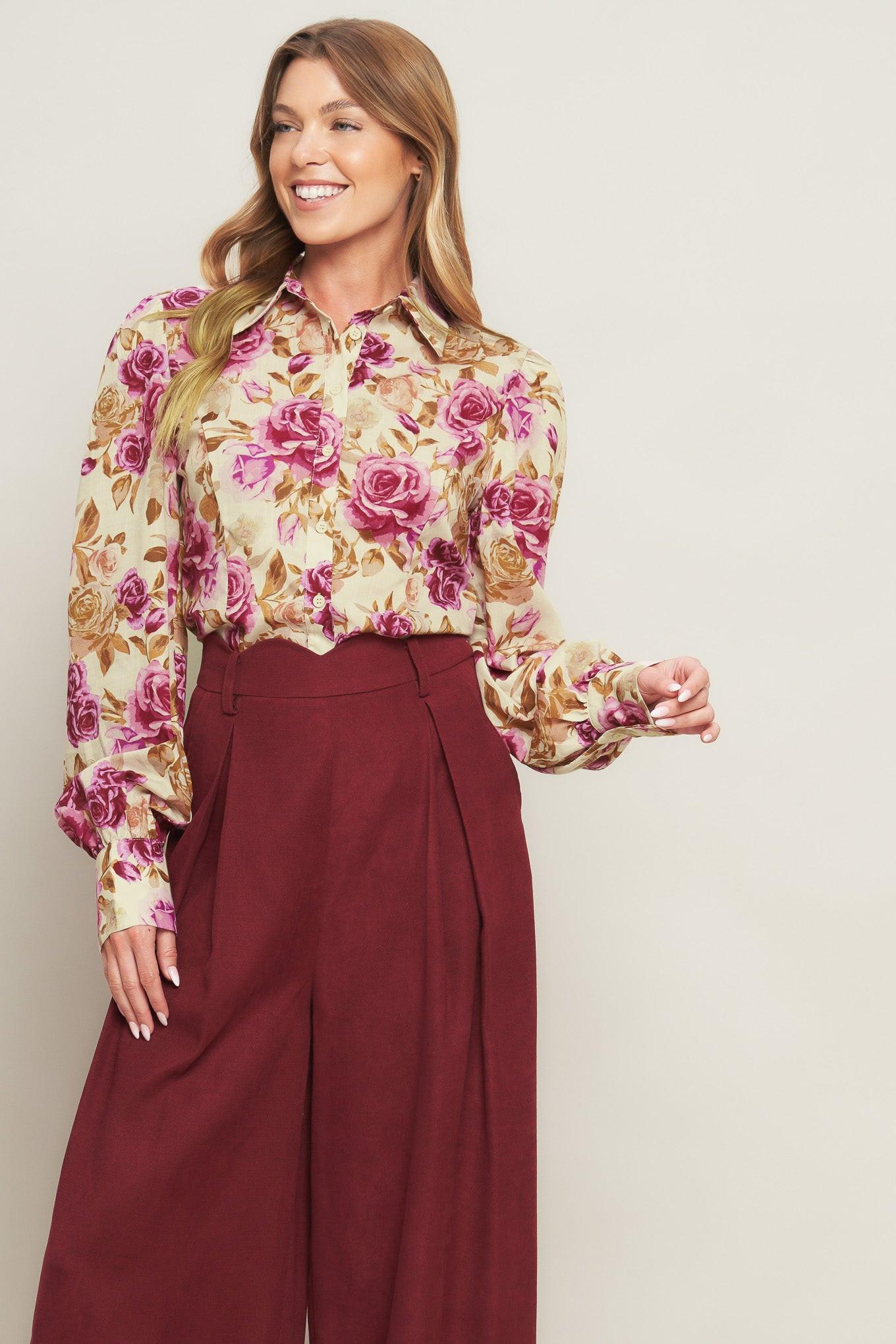 Parisian Rose Dream Woven Top in ivory, view 4 — Soul Flow Apparel