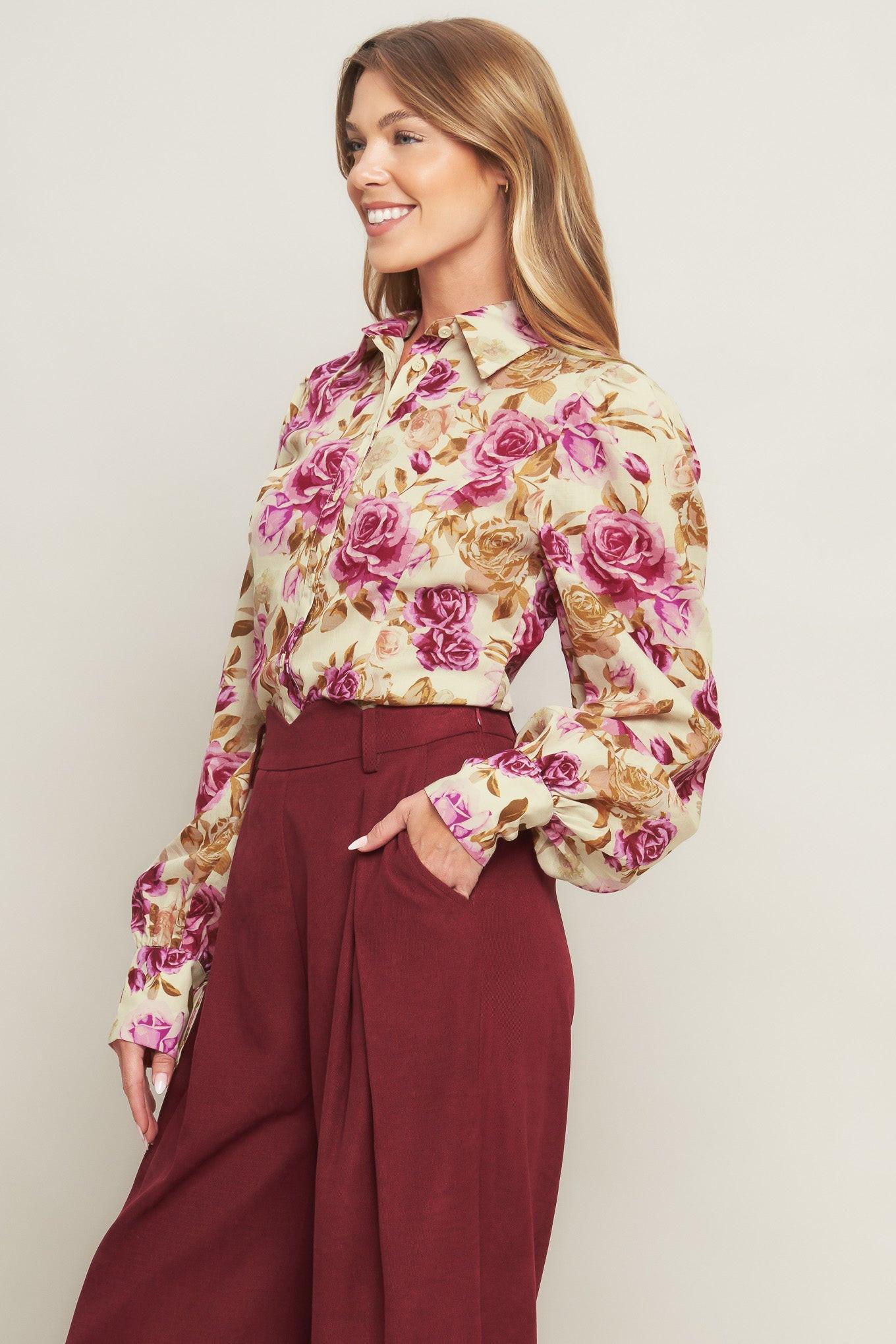 Parisian Rose Dream Woven Top in ivory, view 6 — Soul Flow Apparel