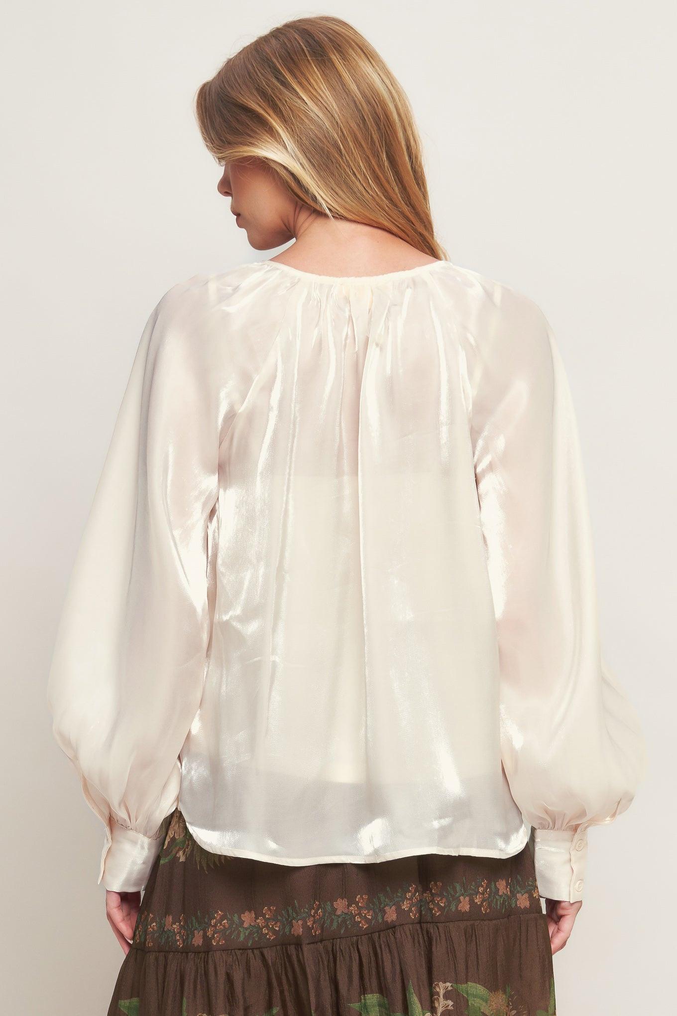 Eternal Pearl Charm Woven Peasant Top in champagne, view 7 — Soul Flow Apparel