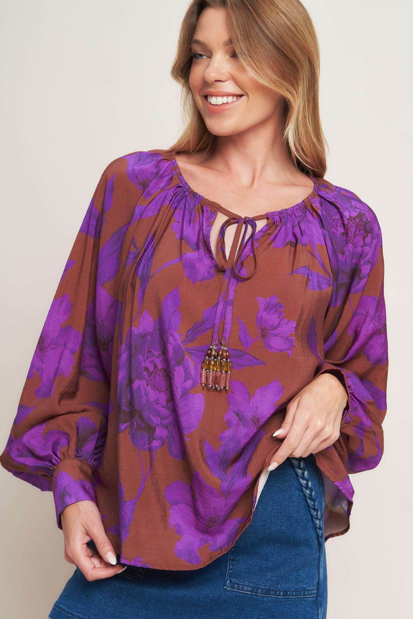 Violet Dream Woven Peasant Top in rust, view 1 — Soul Flow Apparel