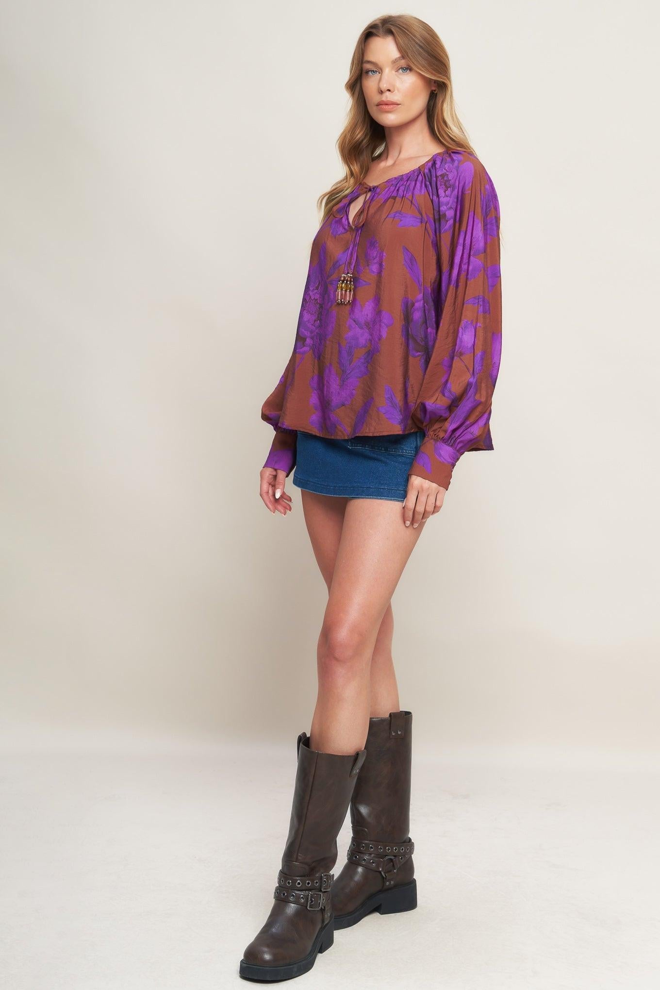 Violet Dream Woven Peasant Top in rust, view 2 — Soul Flow Apparel