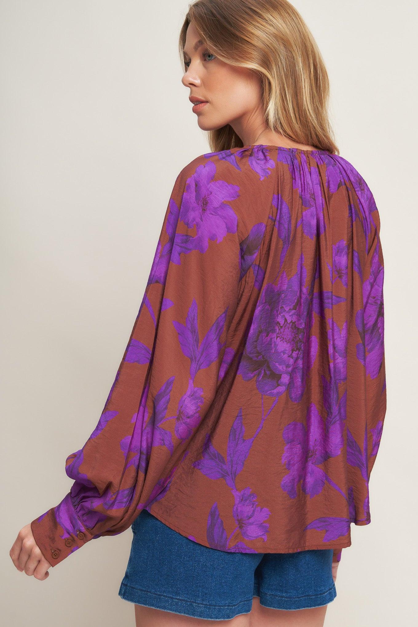 Violet Dream Woven Peasant Top in rust, view 5 — Soul Flow Apparel