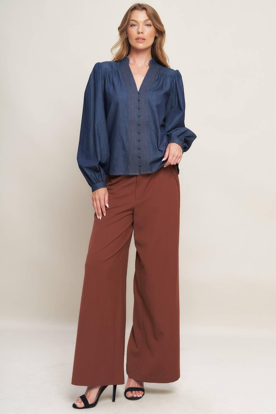 Stitch Story Lightweight Denim Top in dark indigo, view 2 — Soul Flow Apparel