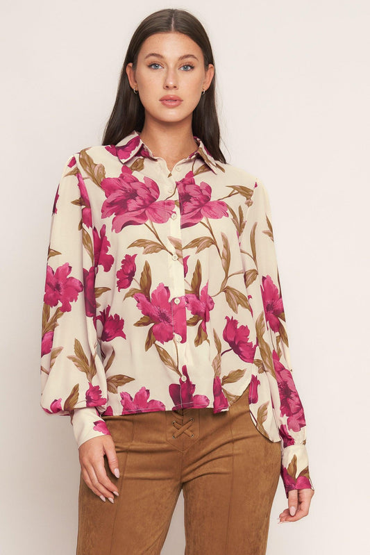 Rosewood Retro Woven Top in taupe, view 1 — Soul Flow Apparel