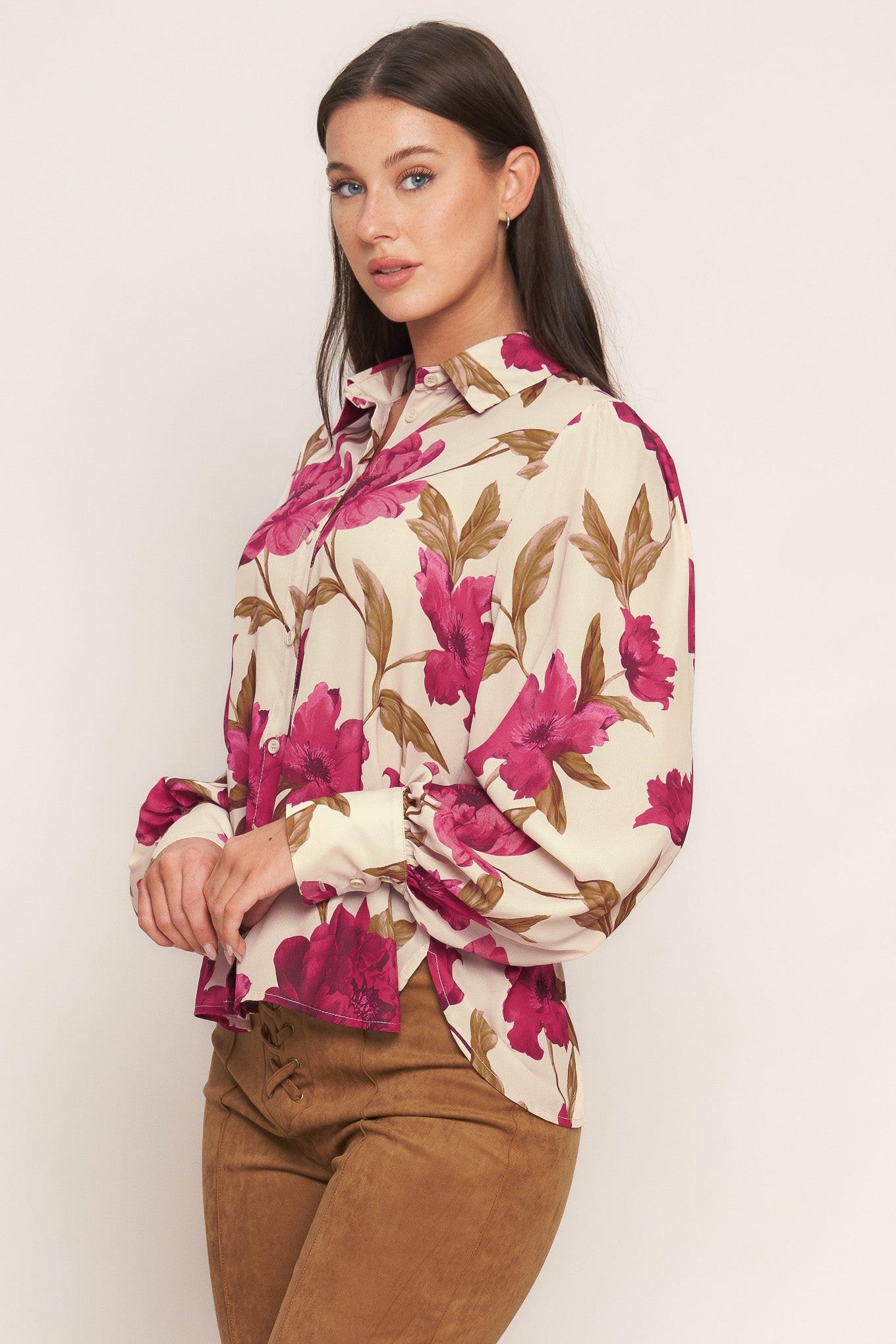 Rosewood Retro Woven Top in taupe, view 2 — Soul Flow Apparel
