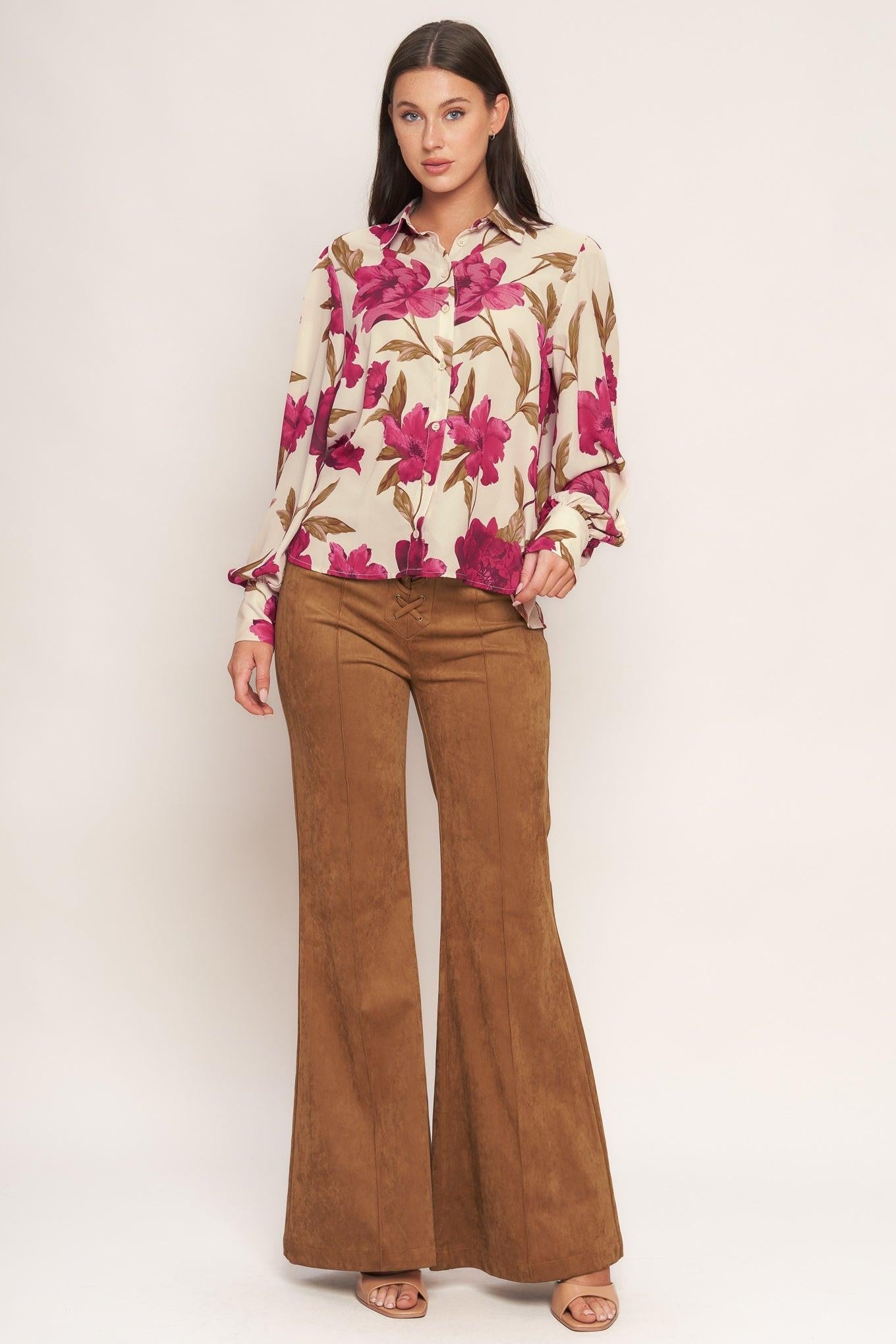 Rosewood Retro Woven Top in taupe, view 3 — Soul Flow Apparel