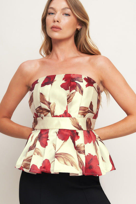 Holiday Blossom Woven Top in beige red, view 4 — Soul Flow Apparel