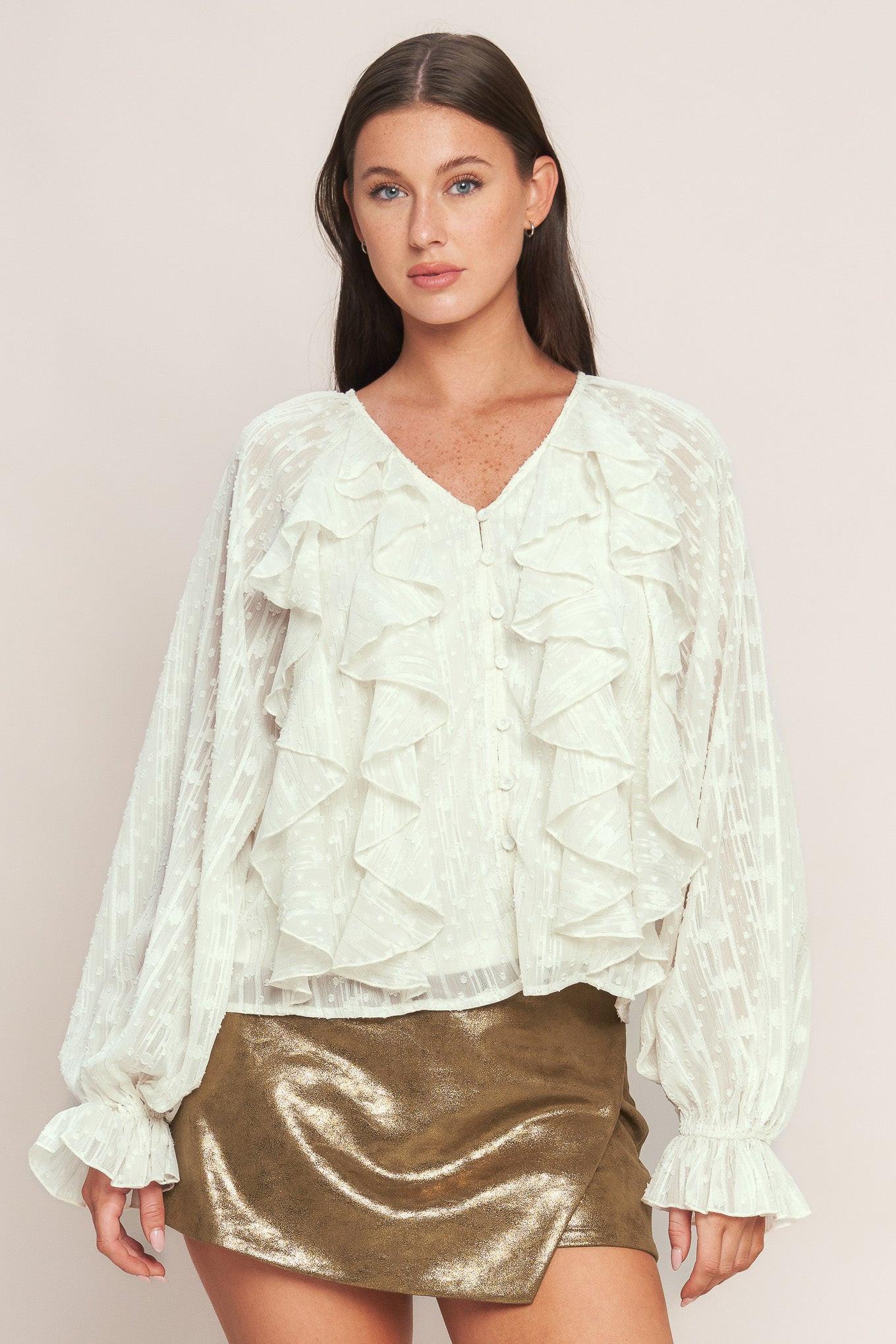 Milk & Moonlight Woven Top in cream, view 1 — Soul Flow Apparel