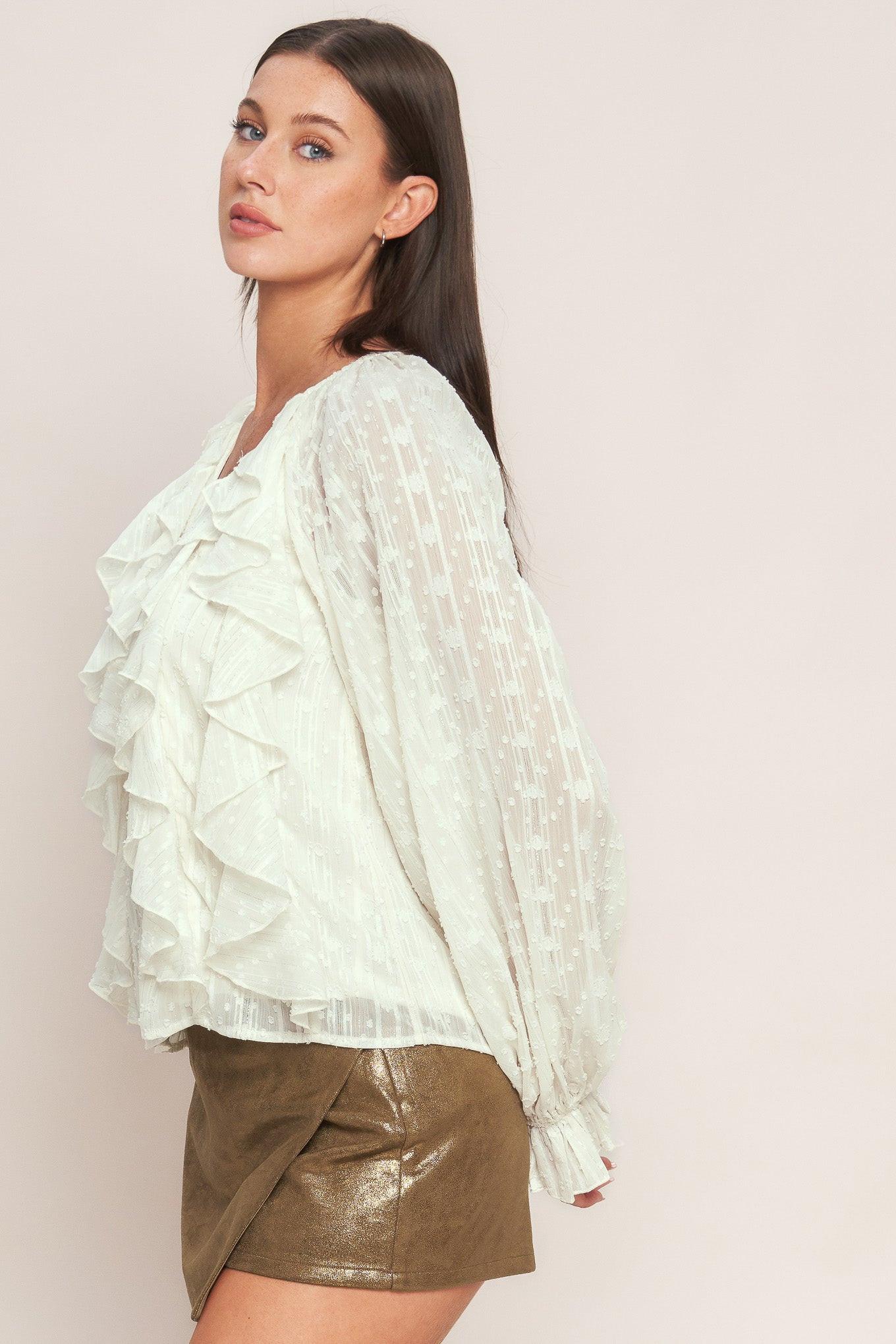 Milk & Moonlight Woven Top in cream, view 5 — Soul Flow Apparel