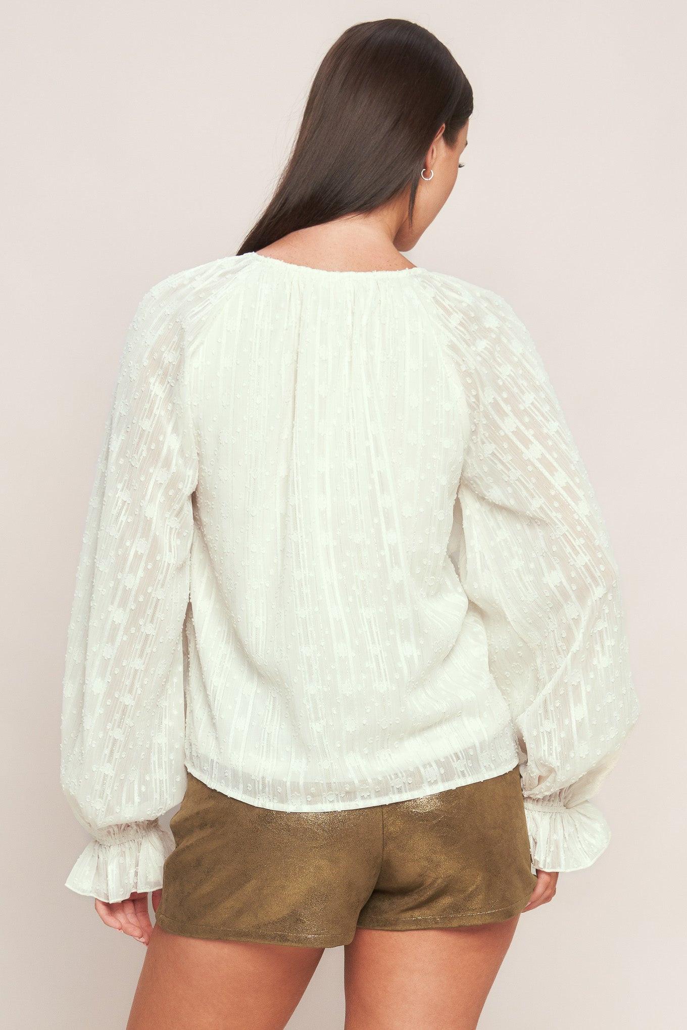 Milk & Moonlight Woven Top in cream, view 6 — Soul Flow Apparel