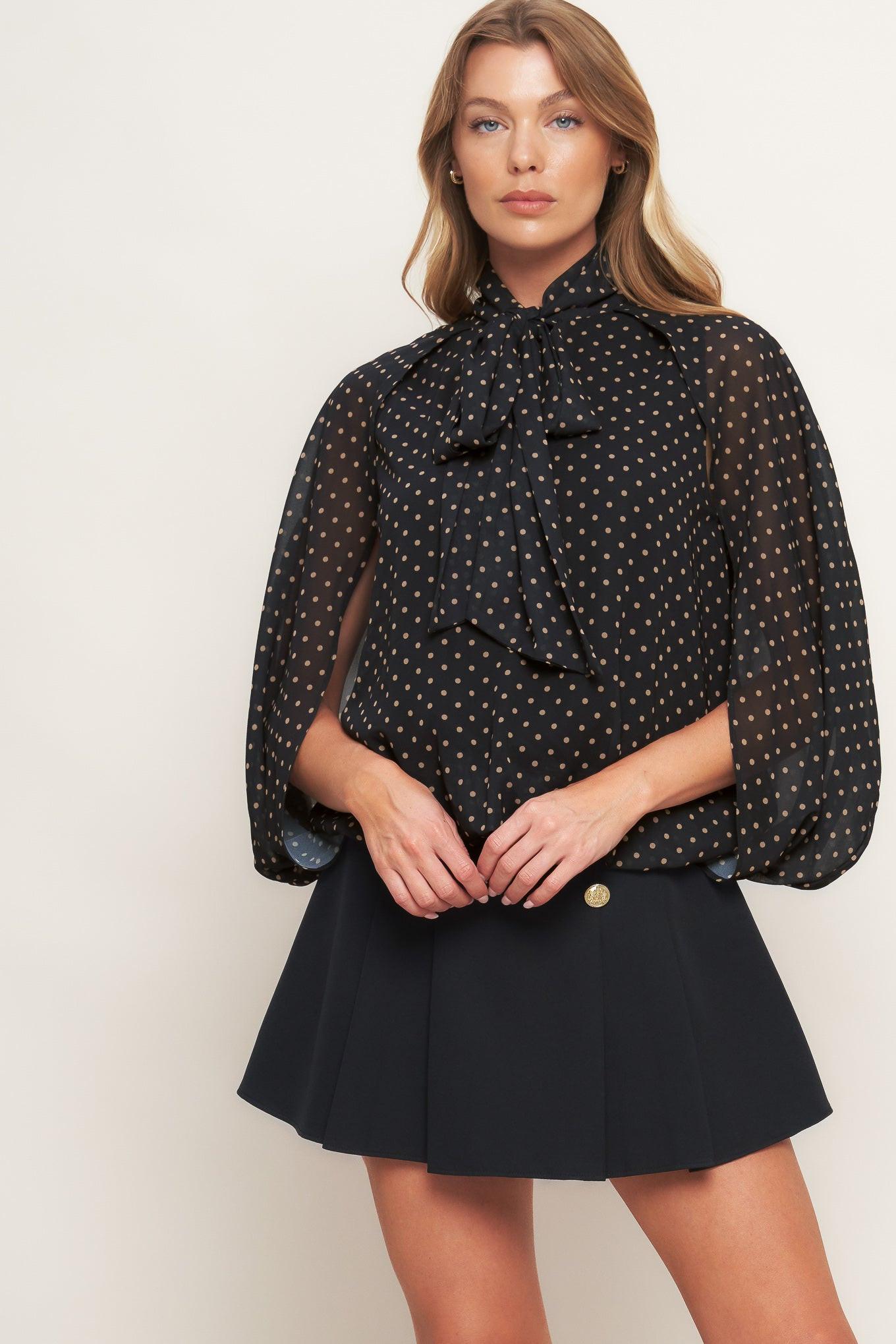 Midnight Dot Chic Woven Top in black, view 2 — Soul Flow Apparel