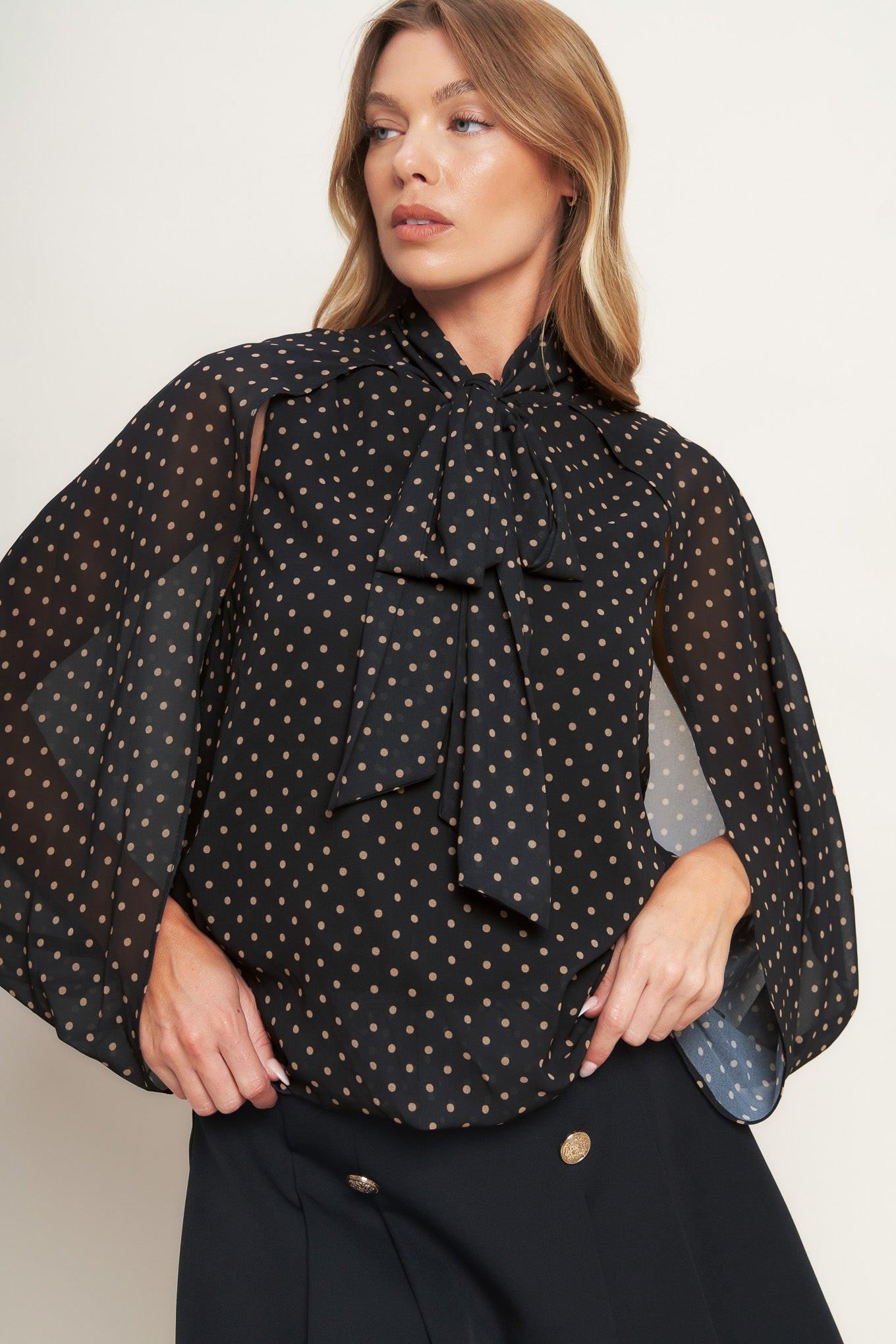Midnight Dot Chic Woven Top in black, view 3 — Soul Flow Apparel