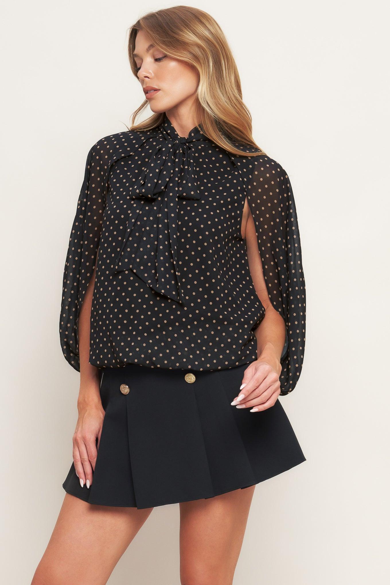 Midnight Dot Chic Woven Top in black, view 4 — Soul Flow Apparel