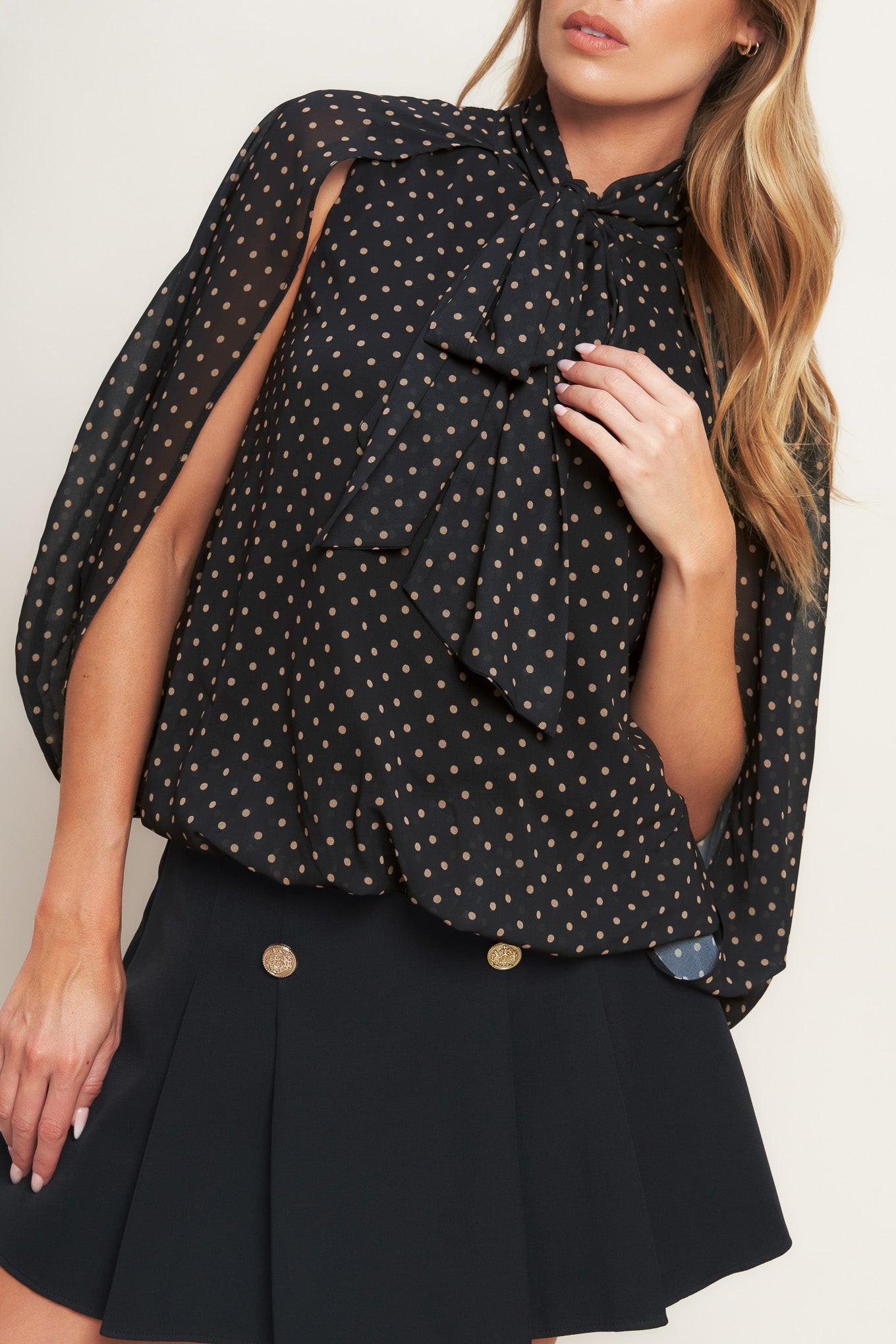 Midnight Dot Chic Woven Top in black, view 6 — Soul Flow Apparel