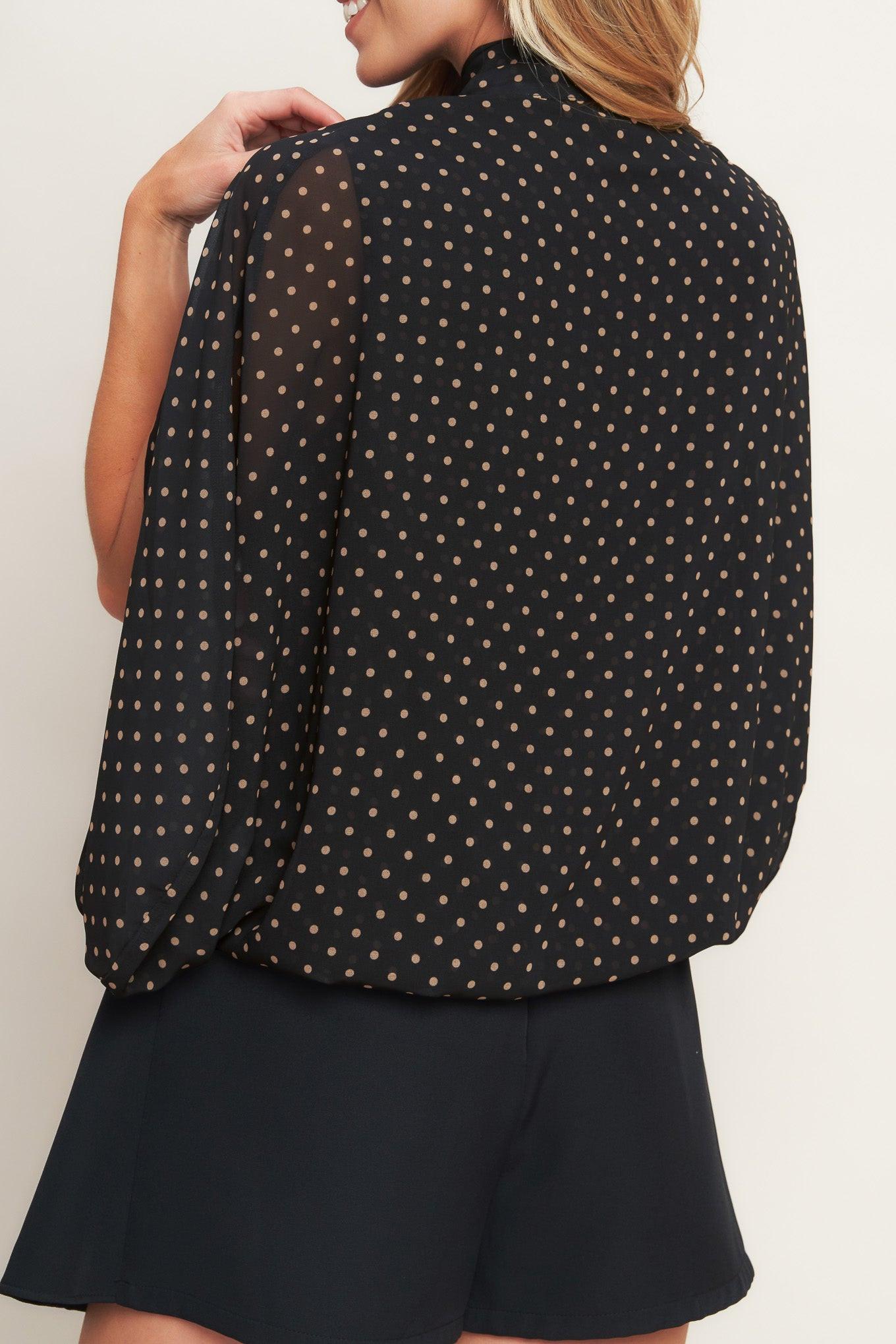 Midnight Dot Chic Woven Top in black, view 8 — Soul Flow Apparel