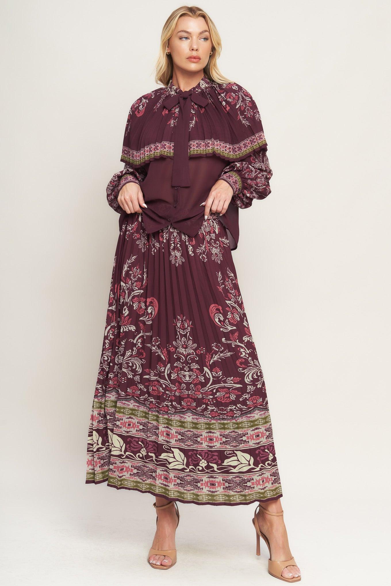 Aztec Cherry Woven Top in burgundy, view 7 — Soul Flow Apparel