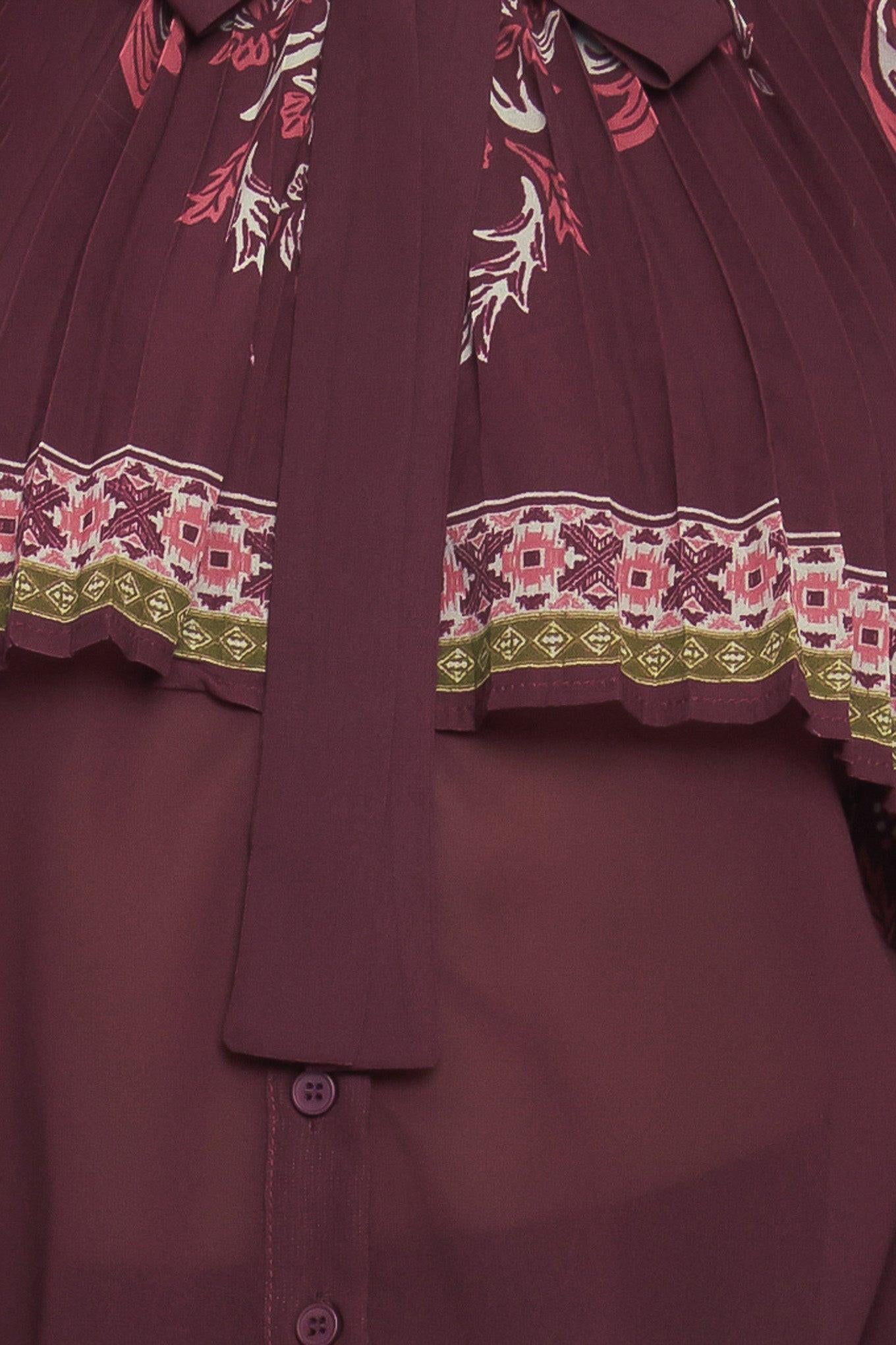 Aztec Cherry Woven Top in burgundy, fabric swatch — Soul Flow Apparel