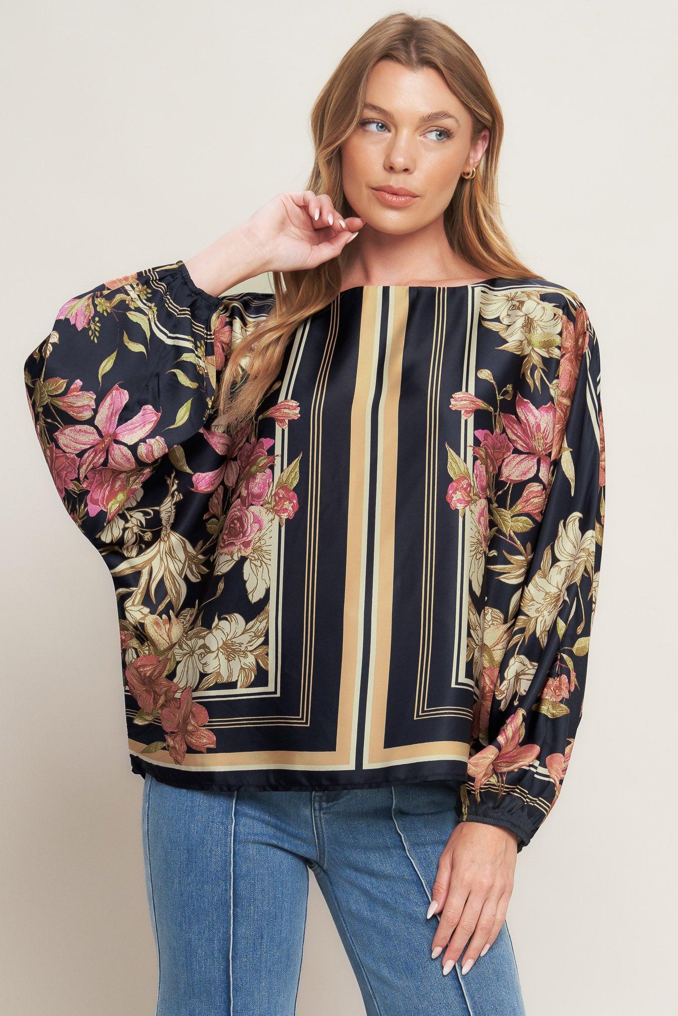 Royal Tapestry Woven Top in black, view 1 — Soul Flow Apparel