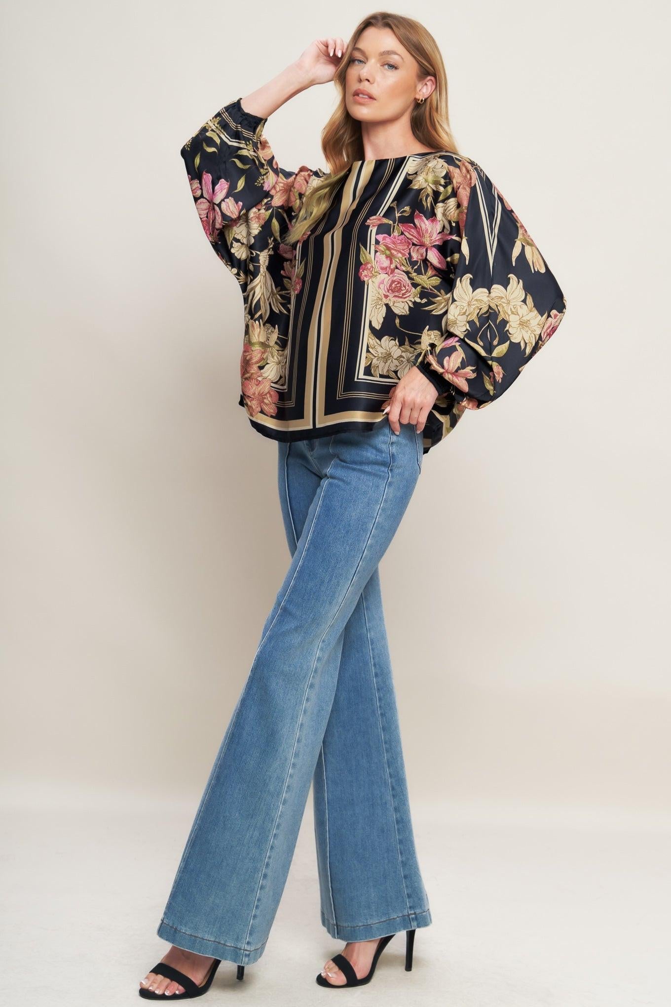 Royal Tapestry Woven Top in black, view 3 — Soul Flow Apparel