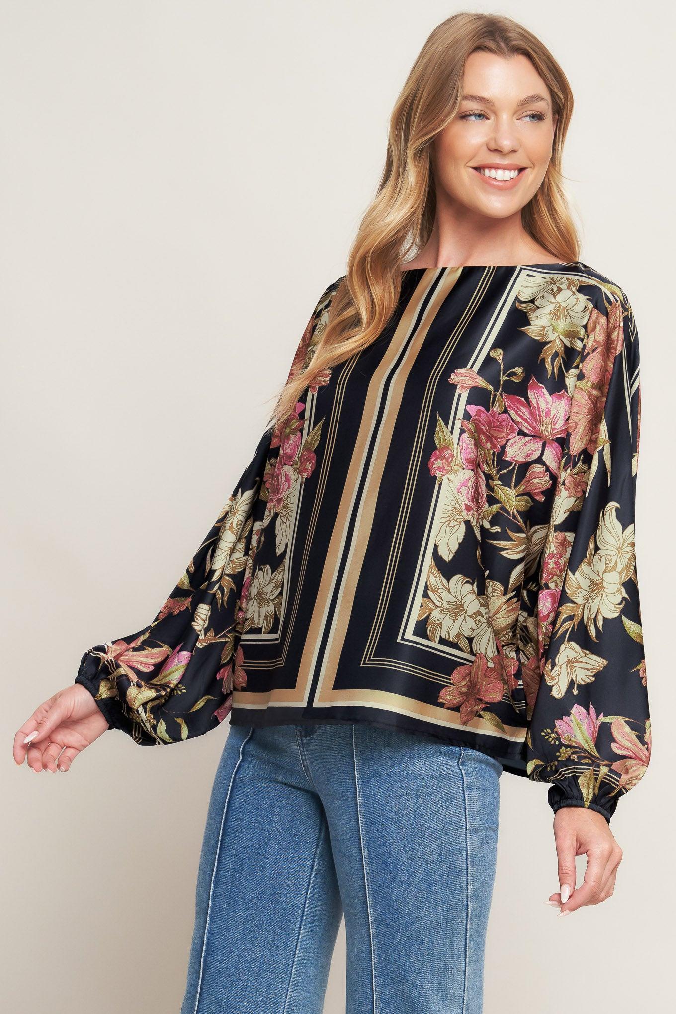 Royal Tapestry Woven Top in black, view 4 — Soul Flow Apparel