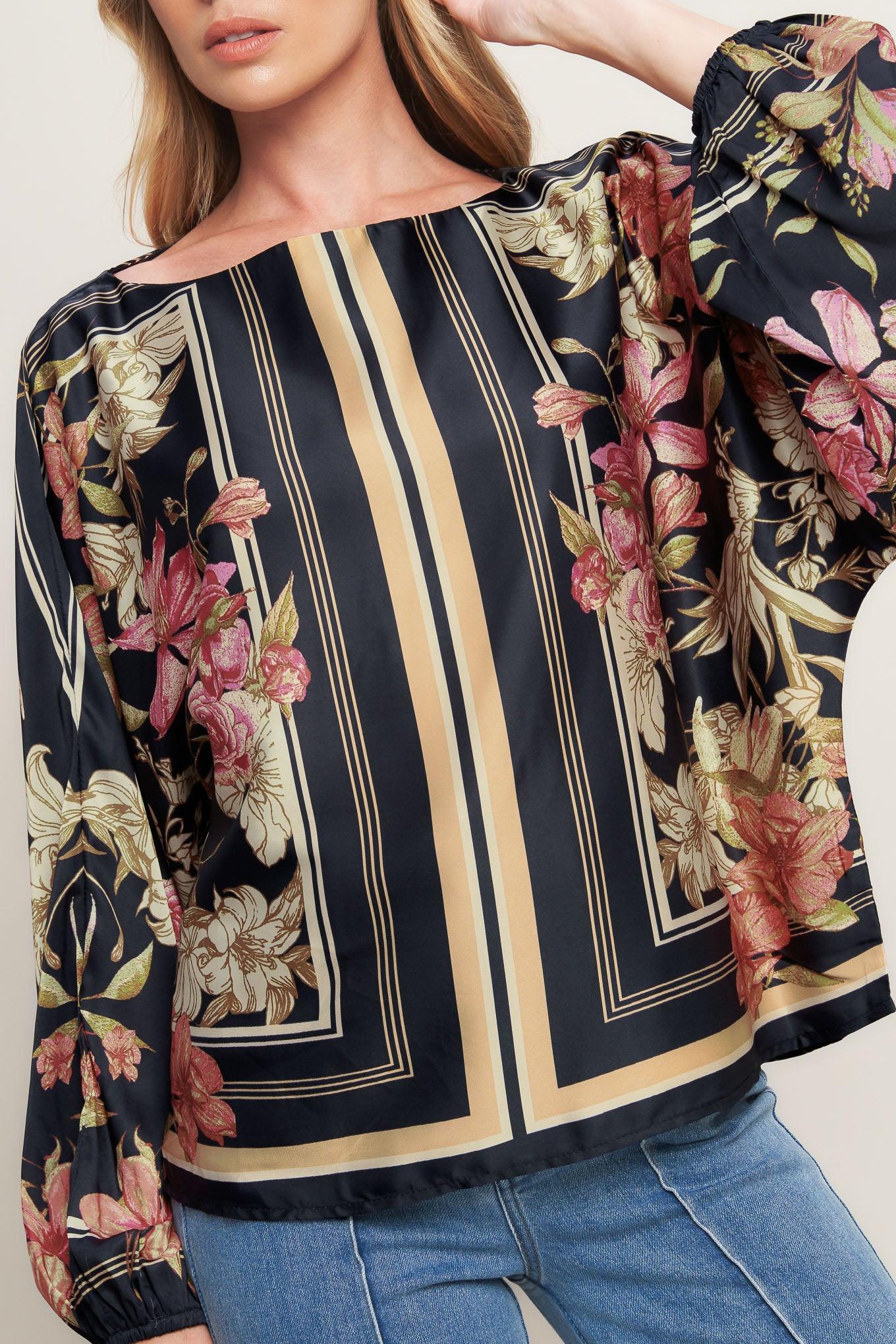 Royal Tapestry Woven Top in black, view 6 — Soul Flow Apparel
