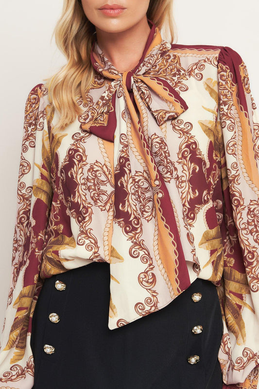Renaissance Dream Woven Top in burgundy taupe, view 6 — Soul Flow Apparel