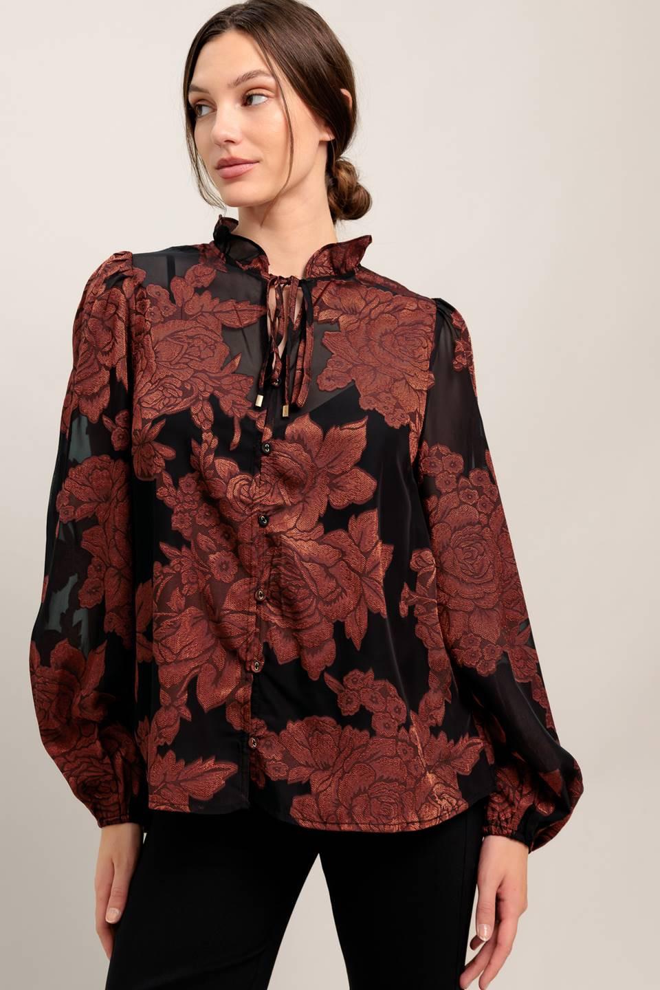 Just Dark Enough to Feel Special Woven Top in black, view 2 — Soul Flow Apparel
