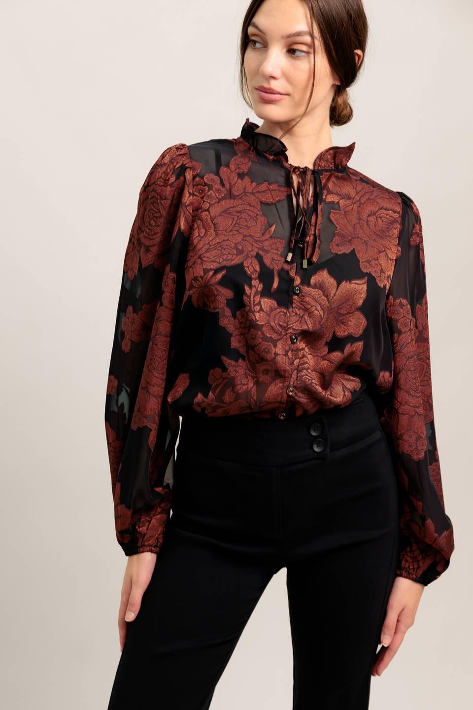 Just Dark Enough to Feel Special Woven Top in black, view 6 — Soul Flow Apparel