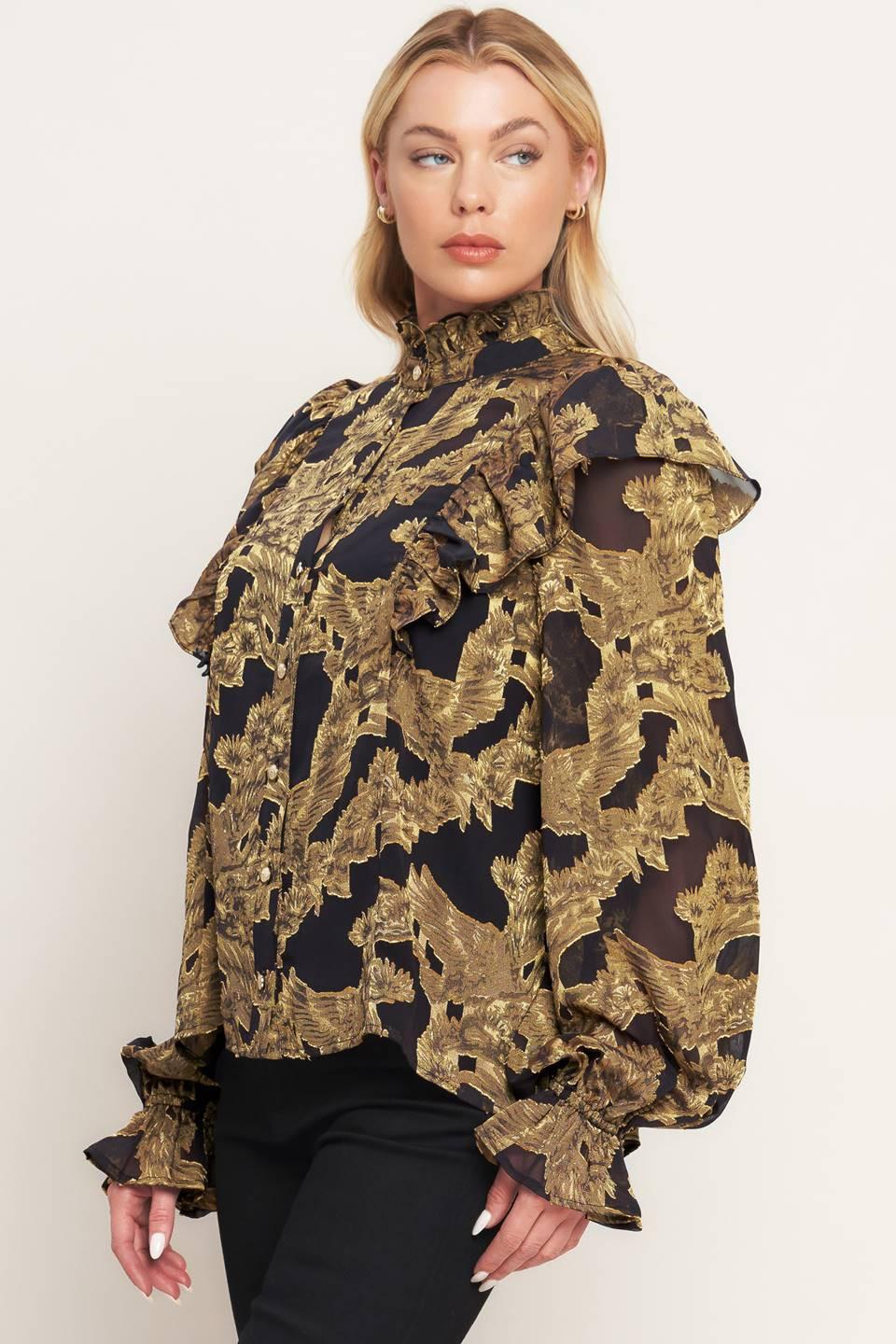 Shadow Glint Woven Top in black, view 4 — Soul Flow Apparel