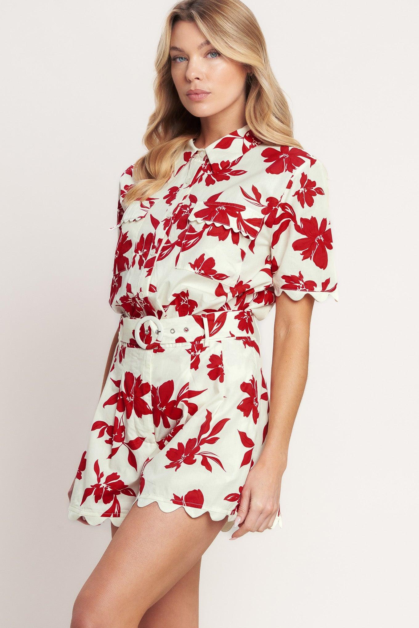 Floral Kiss Woven Top in off-white red, view 5 — Soul Flow Apparel