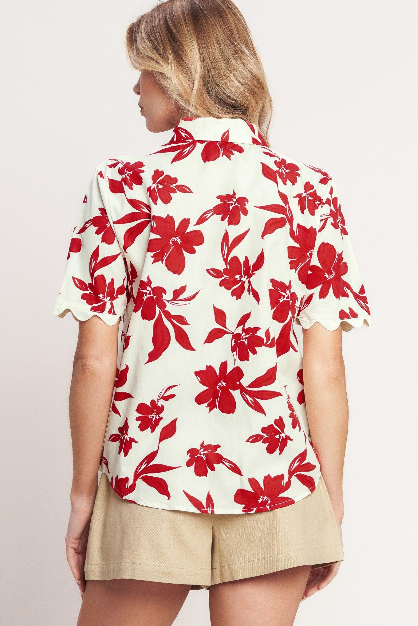 Floral Kiss Woven Top in off-white red, view 6 — Soul Flow Apparel