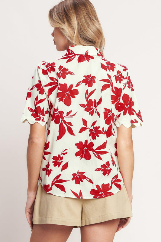 Floral Kiss Woven Top in off-white red, view 6 — Soul Flow Apparel