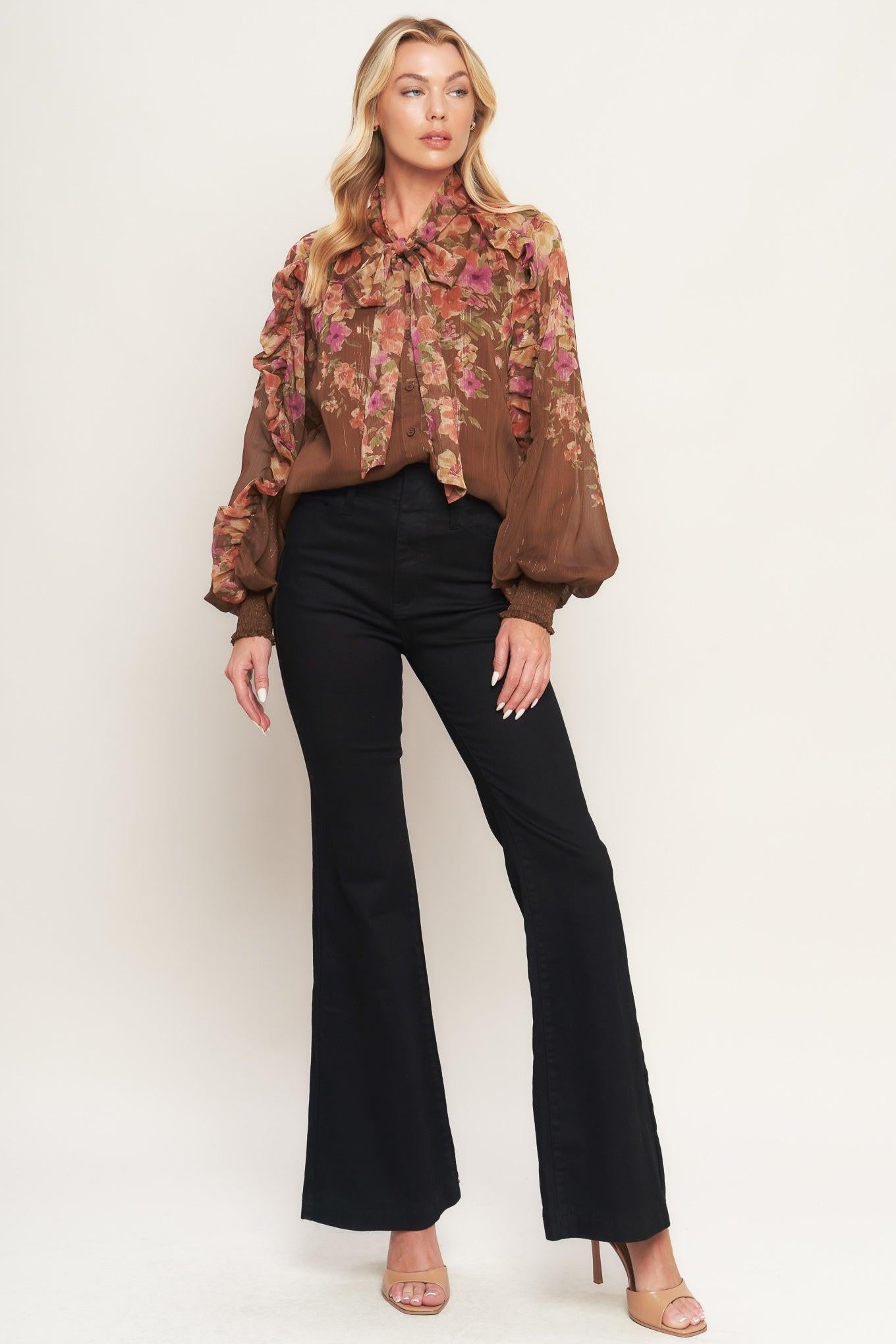 Earthly Romance Woven Top in brown, view 2 — Soul Flow Apparel