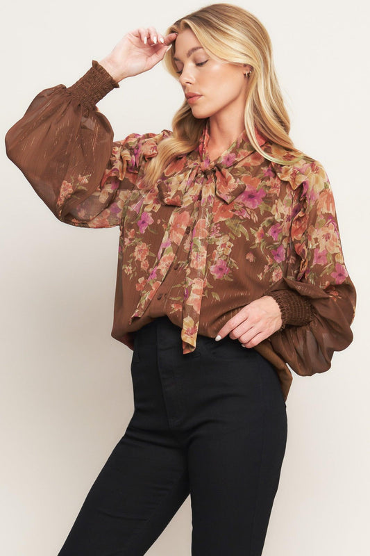 Earthly Romance Woven Top in brown, view 3 — Soul Flow Apparel