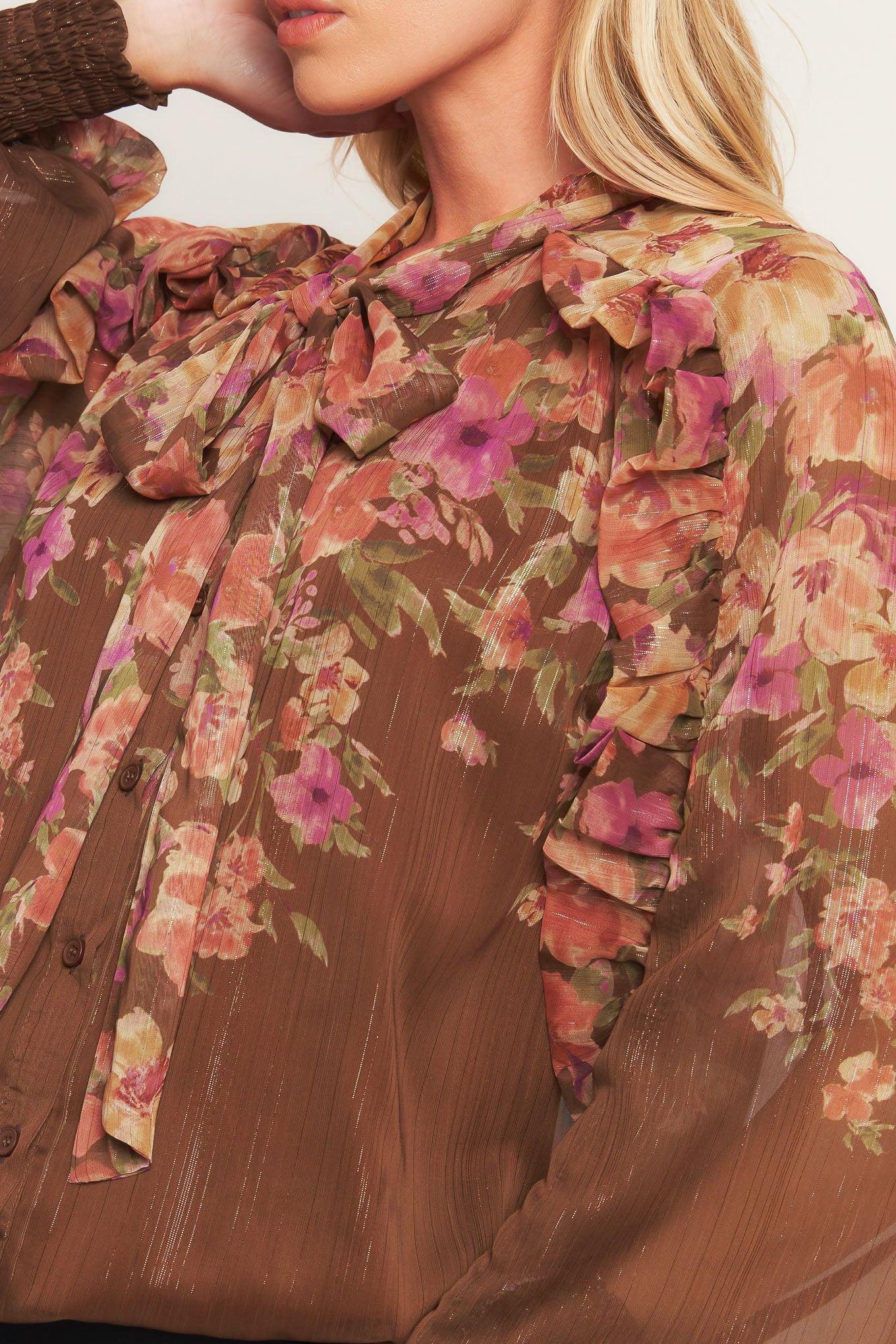 Earthly Romance Woven Top in brown, view 6 — Soul Flow Apparel