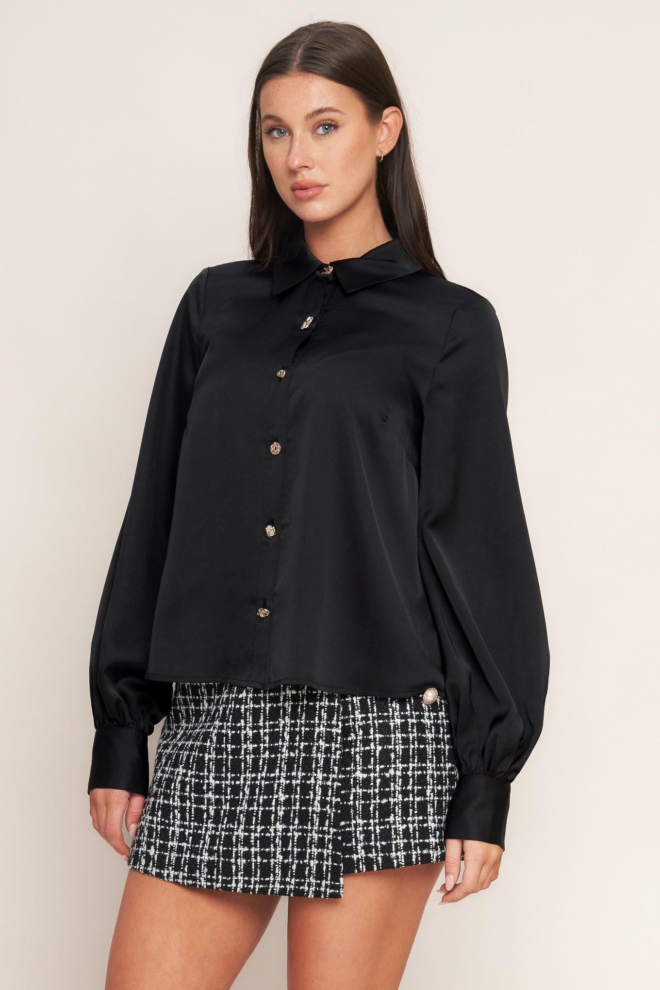 Black Orbit Woven Top, view 3 — Soul Flow Apparel