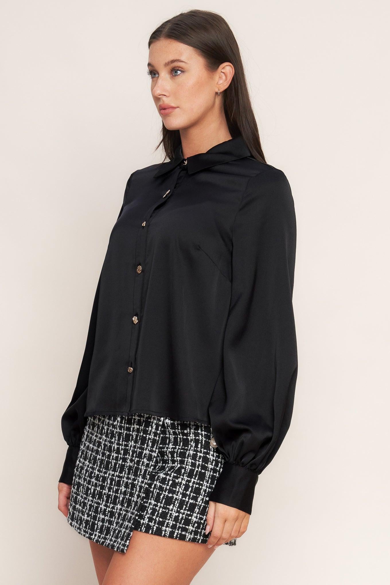 Black Orbit Woven Top, view 4 — Soul Flow Apparel