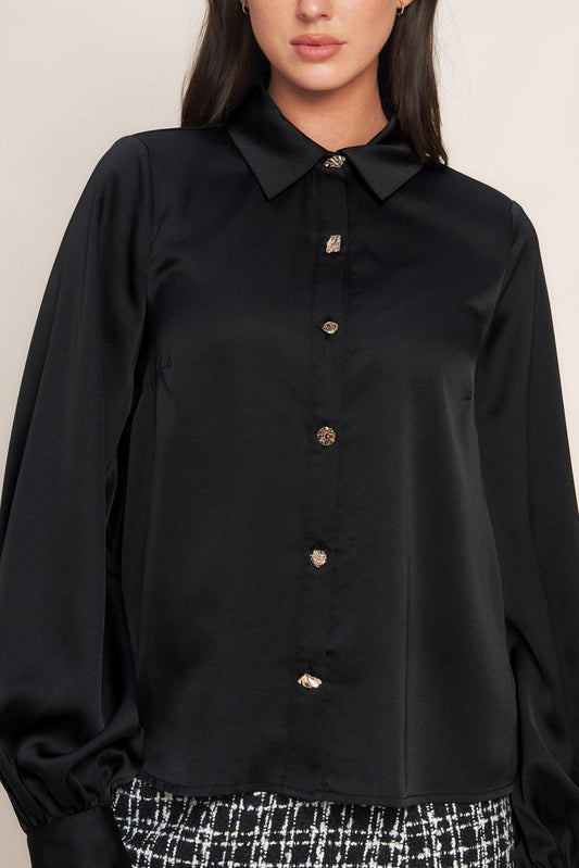 Black Orbit Woven Top, view 6 — Soul Flow Apparel