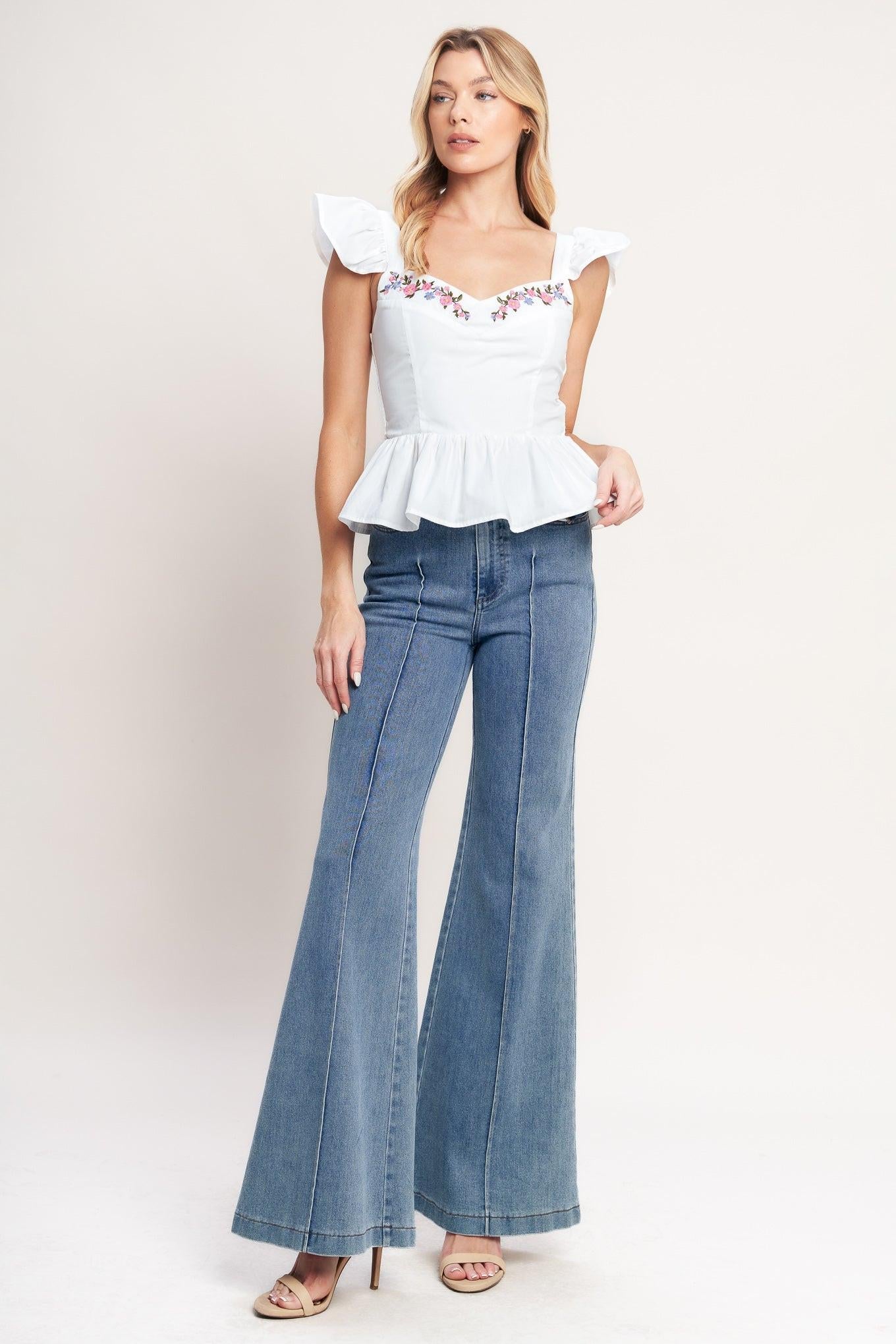 Sweetest Moment Woven Top in white, view 2 — Soul Flow Apparel